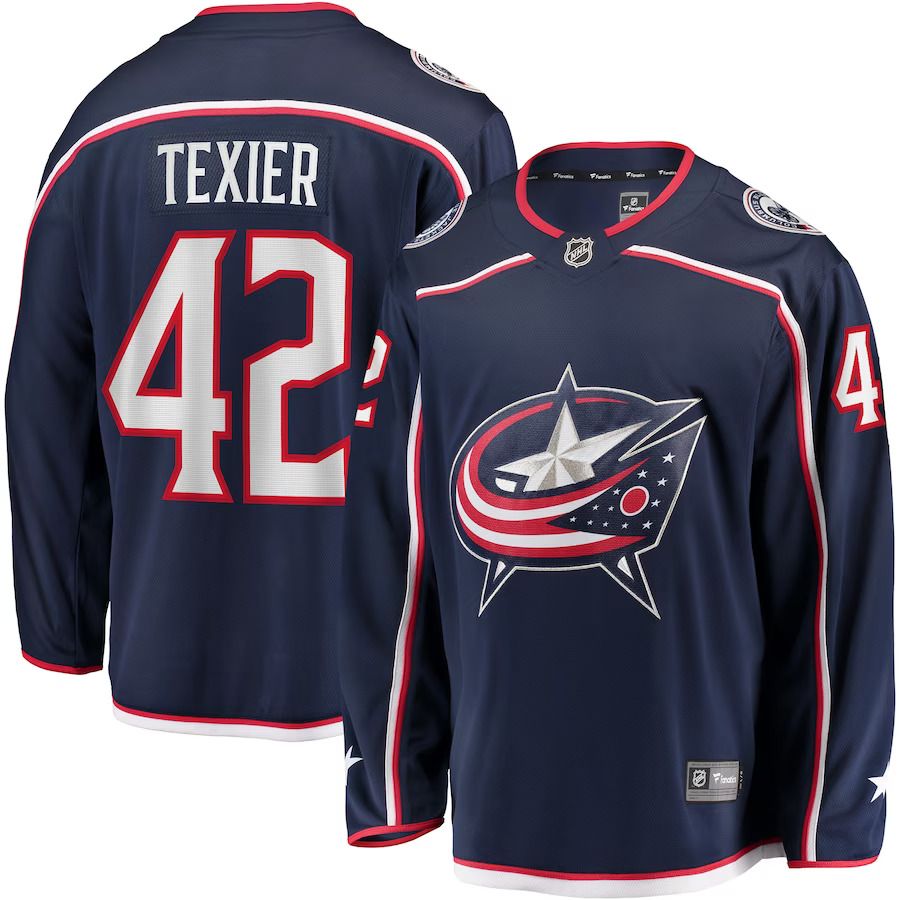 Men Columbus Blue Jackets 42 Alexandre Texier Fanatics Branded Navy Home Breakaway Player NHL Jersey